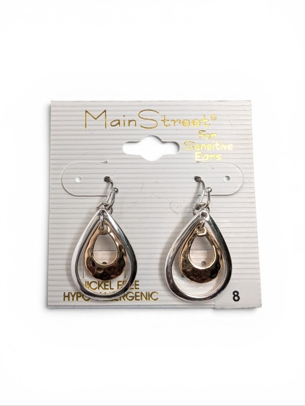 Main Street Two-Tone Teardrop Dangle Earrings - Hypoallergenic & Nickel-Free